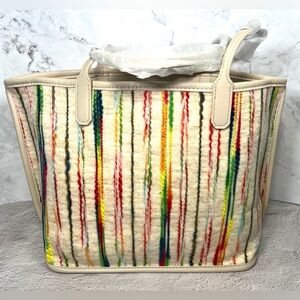 Mother and Child Canvas Leather Rainbow Tote Bag NWOT